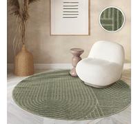 Paco Home Area Rugs Livingroom Short Pile Large Rug Bedroom Scandi Pattern Aztec Pattern Monochrome Green, Size:120 cm Round, Colour:Green 4