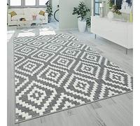 Paco Home Boho Rug Grey White Living Room Fluffy Diamond Pattern Durable Short Pile, Size:140x200 cm