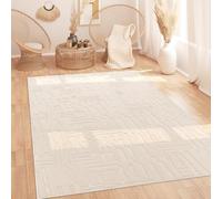 Paco Home Carpet Living-Room Bedroom High-Pile Scandinavian Boho Look Geometric Abstract Plain Fluffy 3D Cream, Size:160x220 cm