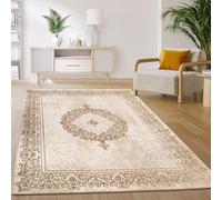 Paco Home Carpet Living Room Bedroom Short Pile Vintage Oriental Abstract Pattern Modern Beige White, Size:80x150 cm