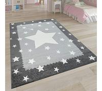 Paco Home Children's Rug Children's Room 3D Cute Border In The Stars Design In Grey White, Size:133 cm square