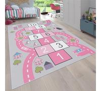 Paco Home Children's Rug for Child's Room, Play Rug Road Design, Hopscotch, Pink, Size:80x150 cm