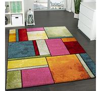 Paco Home Designer Carpet Modern Rug Chequered Eye-Catcher Green Blue Orange Pink Mixture, Size:120x170 cm