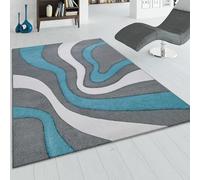 Paco Home Designer Carpet With Modern Contour Cuts In Grey Turquoise And White, Size:200x290 cm