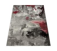Paco Home Designer Rug Contemporary Textured Canvas Mottled Grey Red Cream, Size:80x150 cm