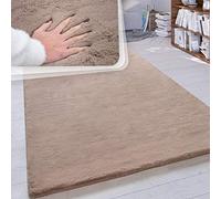 Paco Home Fluffy Rug, Faux Fur Rug, Living Room Ultra Soft Wonderfully Warm Monochrome, Size:200x200 cm square, Colour:Beige