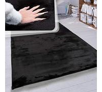 Paco Home Fluffy Rug, Faux Fur Rug, Living Room Ultra Soft Wonderfully Warm Monochrome, Size:80x150 cm, Colour:Black