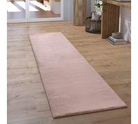 Paco Home High Pile Rug Runner Rug Hallway Bedroom Shaggy Long Pile Fluffy Faux Fur Rug Modern Monochrome, Size:80x300 cm, Colour:Pink-Rose