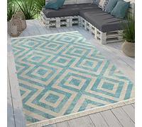 Paco Home Indoor & Outdoor Rug Flat-Weave With Modern Diamond Pattern For Terrace And Balcony, Size:120x170 cm, Colour:Blue-White