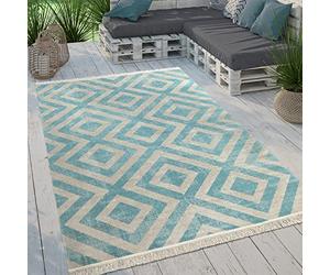 Paco Home Indoor & Outdoor Rug Flat-Weave With Modern Diamond Pattern For Terrace And Balcony, Size:120x170 cm, Colour:Blue-White