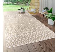 Paco Home Indoor & Outdoor Rug, Terrace And Balcony, Weatherproof Modern Geometric Patterns, Size:Ø 200 cm round, Colour:Beige 5