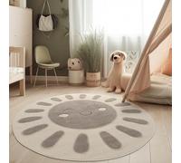 Paco Home Kids Room Rug 3D Effect Durable Play Mat Natural Tones Easy Care, Size:120 cm (Round), Colour:Cream (Sun)