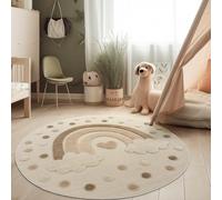 Paco Home Kids Room Rug 3D Effect Durable Play Mat Natural Tones Easy Care, Size:160 cm (Round), Colour:Sand (rainbow)
