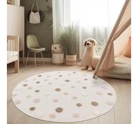 Paco Home Kids Room Rug 3D Effect Durable Play Mat Natural Tones Easy Care, Size:160 cm (Round), Colour:Cream (dots)