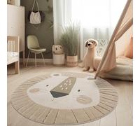 Paco Home Kids Room Rug 3D Effect Durable Play Mat Natural Tones Lion Design Easy Care Cream, Size:Ø 120 cm round
