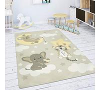 Paco Home Kids Rug Children's Room Play Mat Baby Mat Star Cloud Moon Beige White, Size:120x160 cm