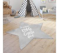 Paco Home Kids Rug Girls Boys Rug Kids Room Stars Modern With Lettering, Size:150 cm star shape, Colour:Grey