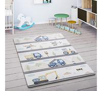 Paco Home Kids Rug Nursery Rug Cars Road Mountain Pattern Cloud Cream Blue Grey, Size:120x160 cm