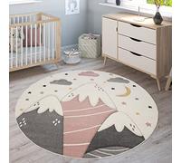 Paco Home Kids Rug Nursery Rug Girls Boys Blush 3D Mountain Pattern Modern, Size:Ø 160 cm round