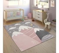 Paco Home Kids Rug Nursery Rug Girls Boys Blush 3D Mountain Pattern Modern, Size:200x290 cm