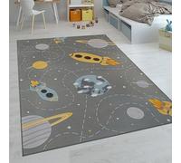 Paco Home Kids Rug, Play Mat Playroom Rug, Animals Roads Cars Maps Treasure Hunt Pirates, Size:Ø 160 cm round, Colour:Grey 5