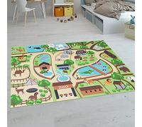 Paco Home Kids Rug, Play Mat Playroom Rug, Animals Roads Cars Maps Treasure Hunt Pirates, Size:140x200 cm, Colour:Beige