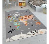 Paco Home Kids Rug, Play Mat Playroom Rug, Animals Roads Cars Maps Treasure Hunt Pirates, Size:80x150 cm, Colour:Grey 3