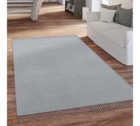 Paco Home Large Rug Flatweave With Fringing Handmade Monochrome Pattern, Size:200x280 cm, Colour:Grey