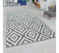 Paco Home Large Rug, Living Room Rug, Diamond Pattern Pastel Modern Boho Ethnic Look, Size:140x200 cm, Colour:Grey-White