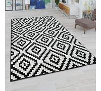 Paco Home Large Rug, Living Room Rug, Diamond Pattern Pastel Modern Boho Ethnic Look, Size:70x140 cm, Colour:Black and White