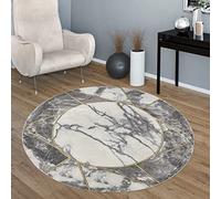 Paco Home Large Rug, Living Room Rug Pattern Grey Gold Soft Marble Effect Various Designs, Size:Ø 120 cm round, Colour:Gold 5