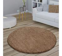 Paco Home Large Rug Round Shaggy High Pile Bedroom Fluffy Modern Hallway Uni, Size:Ø 120 cm round, Colour:Beige