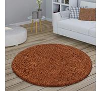 Paco Home Large Rug Round Shaggy High Pile Bedroom Fluffy Modern Hallway Uni, Size:Ø 120 cm round, Colour:Terracotta