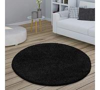 Paco Home Large Rug Round Shaggy High Pile Bedroom Fluffy Modern Hallway Uni, Size:Ø 160 cm round, Colour:Black