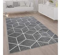 Paco Home Large Rug Short Pile Modern Scandi Style Diamond Pattern Grey White, Size:160x220 cm, Colour:Grey
