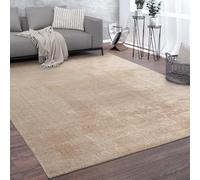 Paco Home Large Rug Short Pile Monochrome Modern Style Soft Beige, Size:200x200 cm square