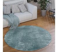 Paco Home Large Rug Short Pile Monochrome Modern Style Soft Blue Teal Turquoise, Size:Ø 160 cm round