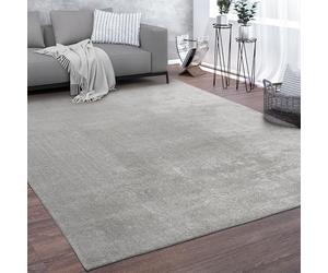 Paco Home Large Rug Short Pile Monochrome Modern Style Soft Silver, Size:200x200 cm square