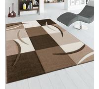 Paco Home Large Rug With Contour Cut Checked Pattern Brown Beige, Size:60x110 cm