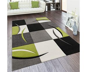 Paco Home Living Room Rug In And Sizes Checked Pattern Stripes 3-D Design Short Pile, Size:160x230 cm, Colour:Green