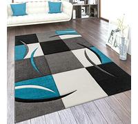 Paco Home Living Room Rug In And Sizes Checked Pattern Stripes 3-D Design Short Pile, Size:200x290 cm, Colour:Turquoise