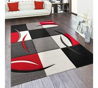 Paco Home Living Room Rug In And Sizes Checked Pattern Stripes 3-D Design Short Pile, Size:200x290 cm, Colour:Red