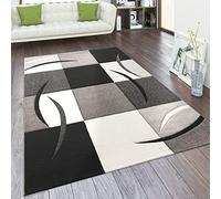 Paco Home Living Room Rug In And Sizes Checked Pattern Stripes 3-D Design Short Pile, Size:230x320 cm, Colour:Black and white