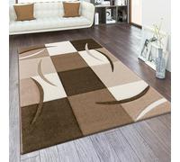 Paco Home Living Room Rug In And Sizes Checked Pattern Stripes 3-D Design Short Pile, Size:80x150 cm, Colour:Brown