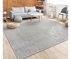 Paco Home Living Room Rug Plain Simple And Modern Short-Pile, Various Sizes and colours, Size:Ø 200 cm round, Colour:Silver