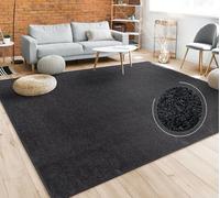 Paco Home Living Room Rug Plain Simple And Modern Short-Pile, Various Sizes and colours, Size:160x220 cm, Colour:Black