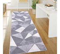 Paco Home Living Room Rug Short Pile Vintage Style Abstract Modern Geometric Diamond Pattern Design, Size:80x150 cm, Colour:Grey