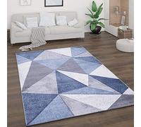 Paco Home Living Room Rug Short Pile Vintage Style Abstract Modern Geometric Diamond Pattern Design, Size:240x340 cm, Colour:Blue