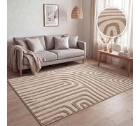 Paco Home Low-pile living room rug, modern geometric abstract patterns, 3D effect, classic Scandi style, solid color Beige, Size:80x250 cm