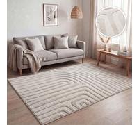Paco Home Low-pile living room rug, modern geometric abstract patterns, 3D effect, classic Scandi style, solid color Beige, Size:80x250 cm